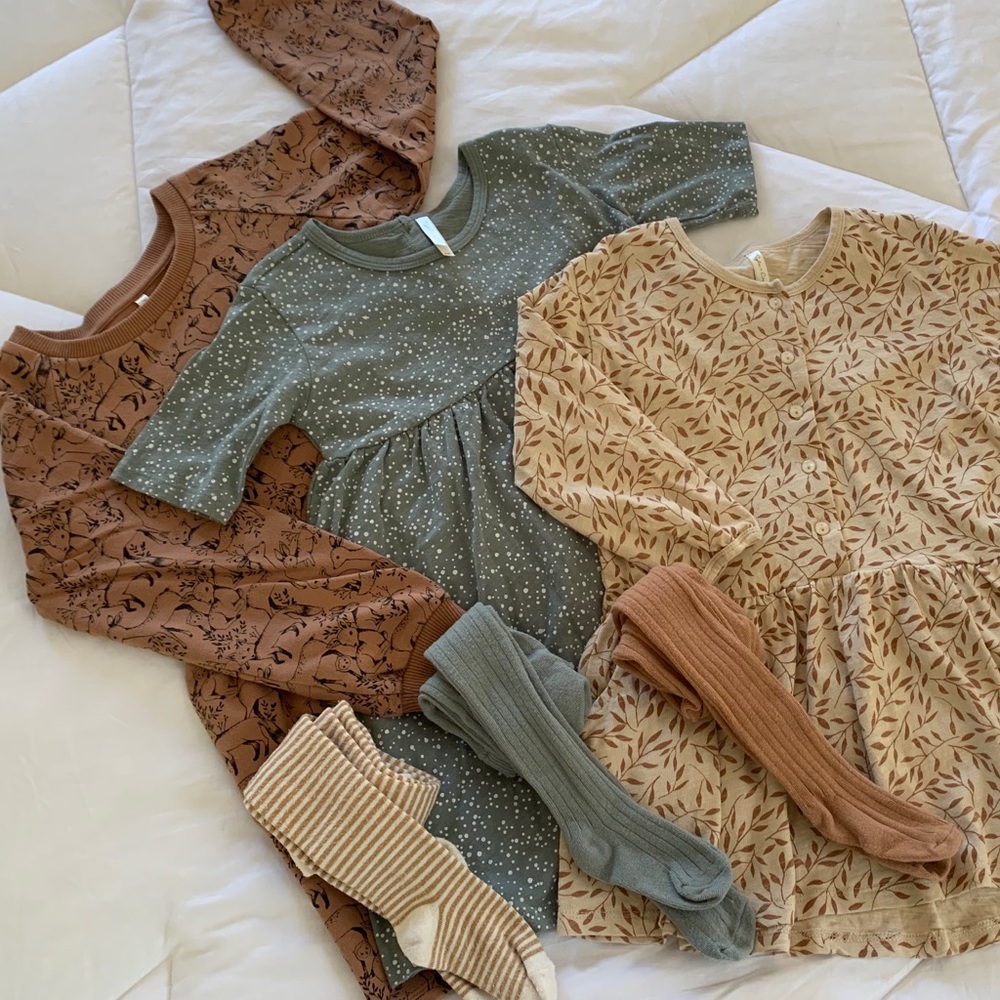 Set of 3 Rylee + Cru dresses w/ tights